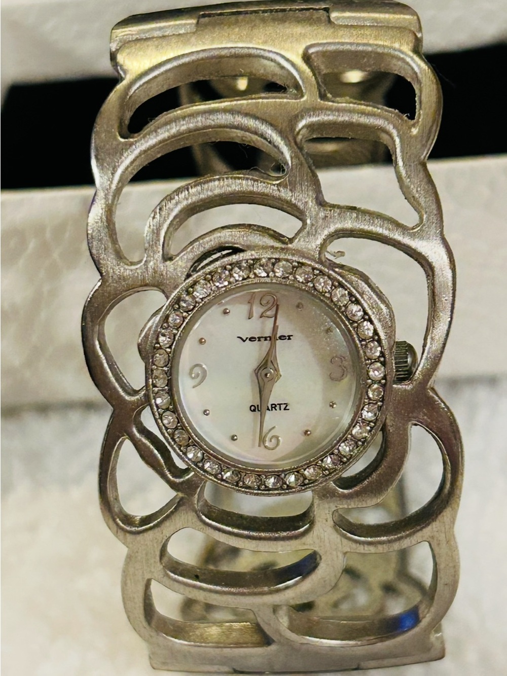 Vernier:  Silver Crystal Accent Cuff Watch